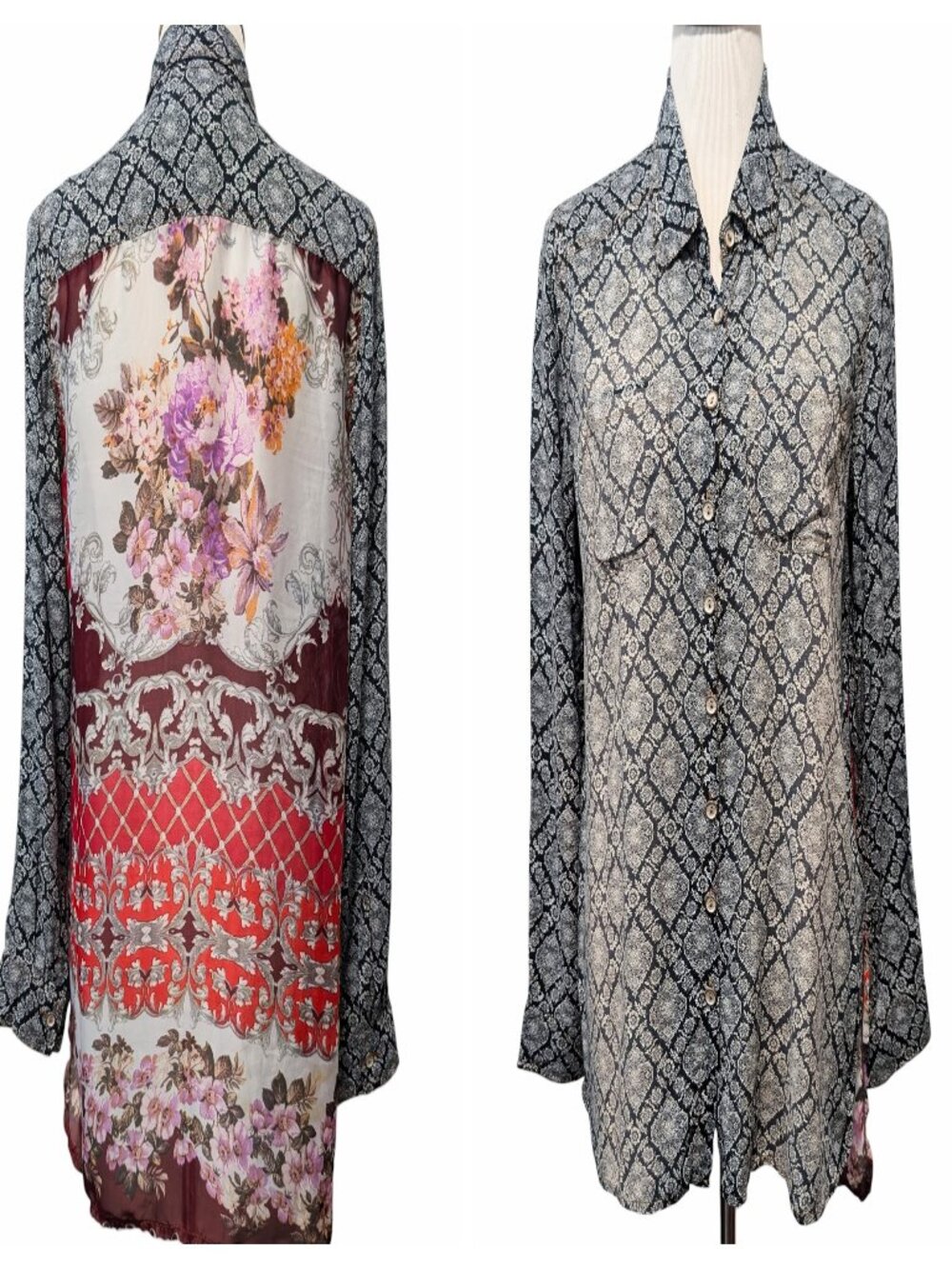 Aratta Silent Journey Womens Sze M Adele Floral Geometric Rayon Boho L/S Top